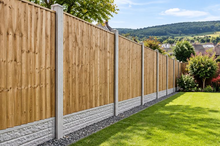 Close-board fence on concrete posts