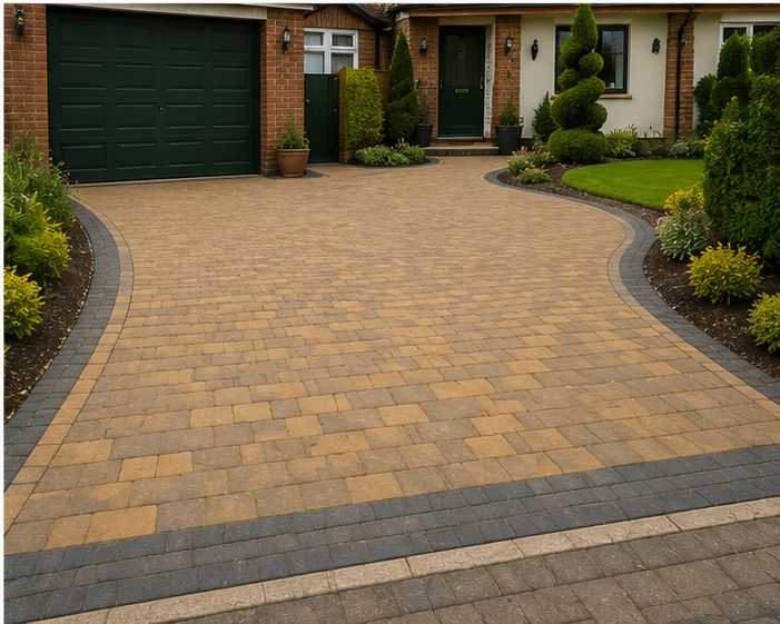 Block paving driveway with a darker edging course