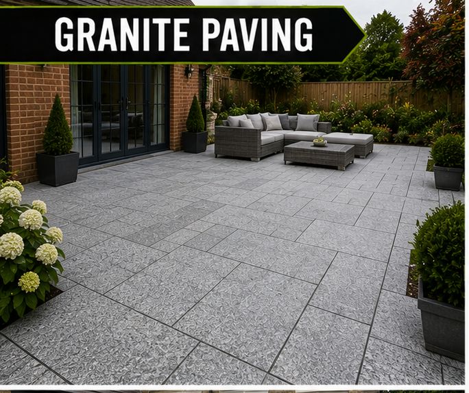 Silver granite patio with garden sofa