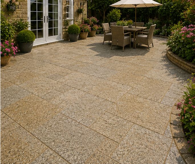 Light granite patio with dining set