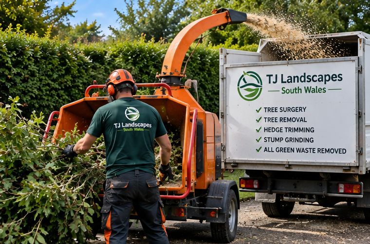 Chipper and T J Landscapes van on a tree job