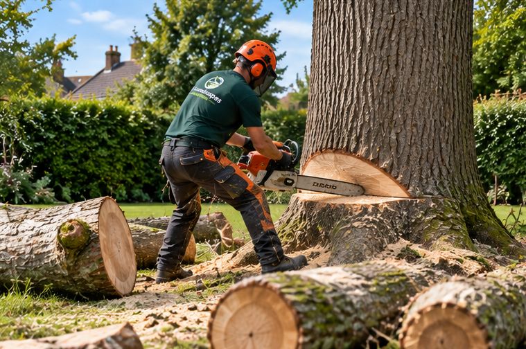 Felled trunk being cut into rings